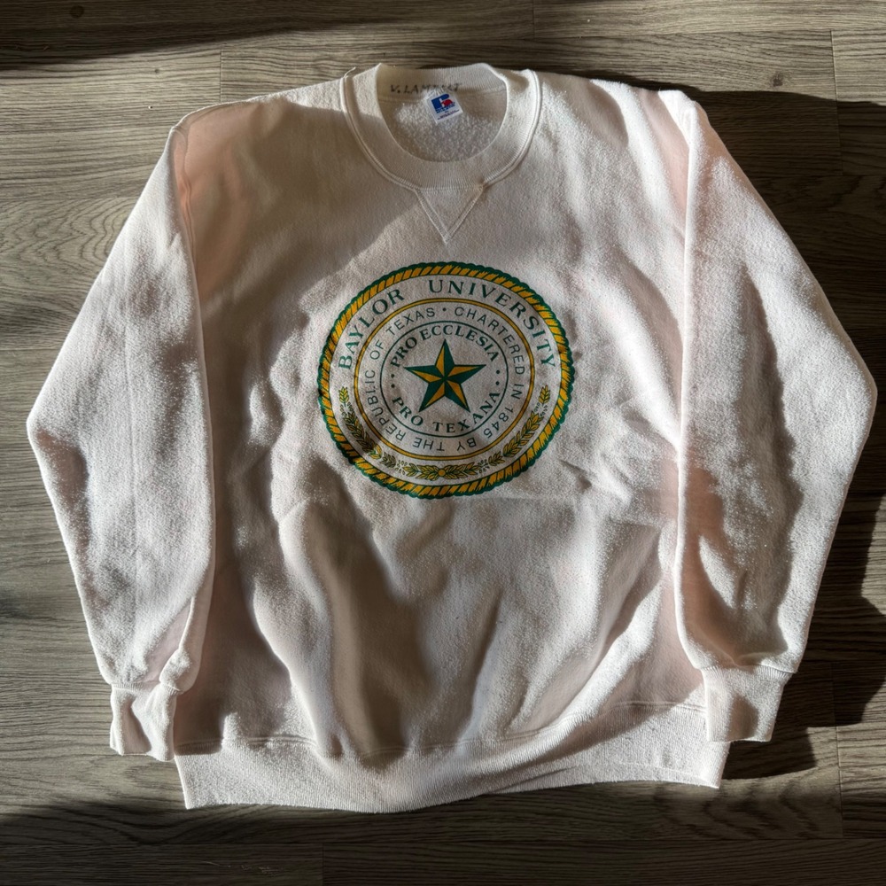 Vintage 80s Russell Athletic Baylor University Seal Sweatshirt Pink Mens L
